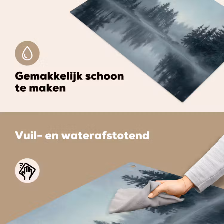 Bos - Meer - Mist - Natuur - Grijs Inductie beschemer met haakjes klein -ky-schoon-nl