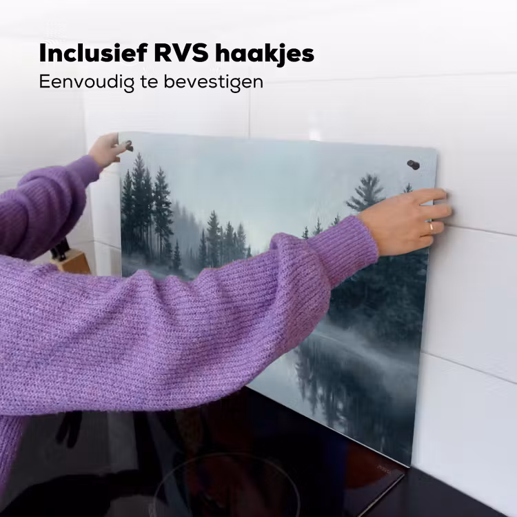 Bos - Meer - Mist - Natuur - Grijs Inductie beschemer met haakjes klein -ky-ophangen-nl
