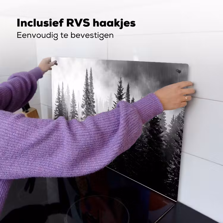 Bos - Mist - Winter - Monochroom - Natuur Inductie beschemer met haakjes klein -ky-ophangen-nl