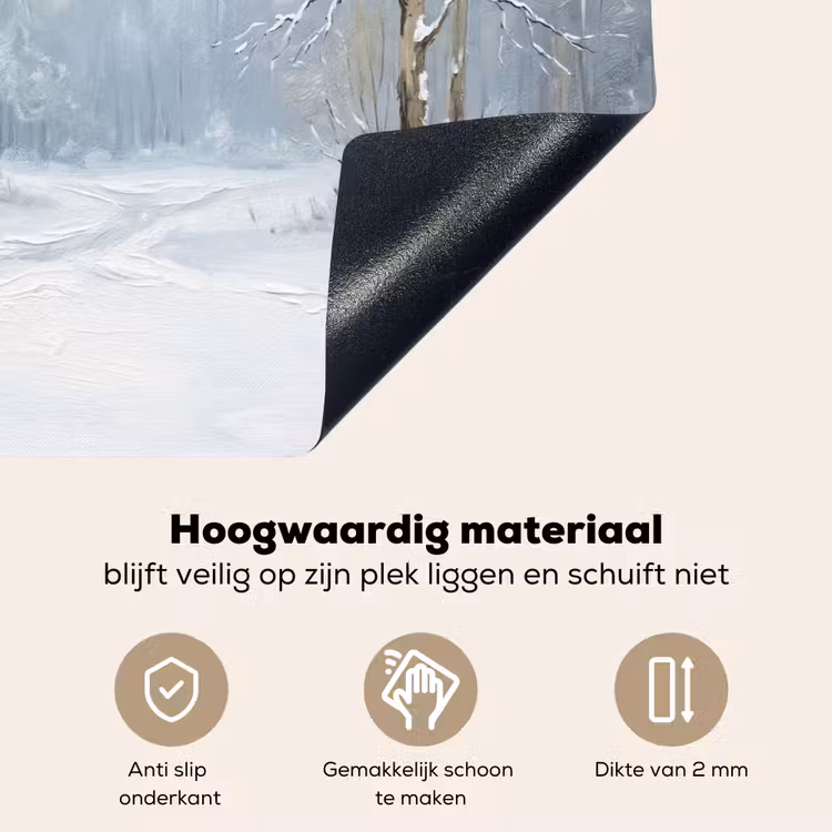 Bospad - Dennen - Sneeuw - Winter - Rustgevend Inductie beschemer met haakjes klein -ky-onderkant-nl