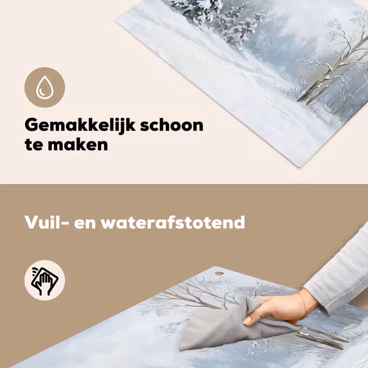 Bospad - Dennen - Sneeuw - Winter - Rustgevend Inductie beschemer met haakjes klein -ky-schoon-nl
