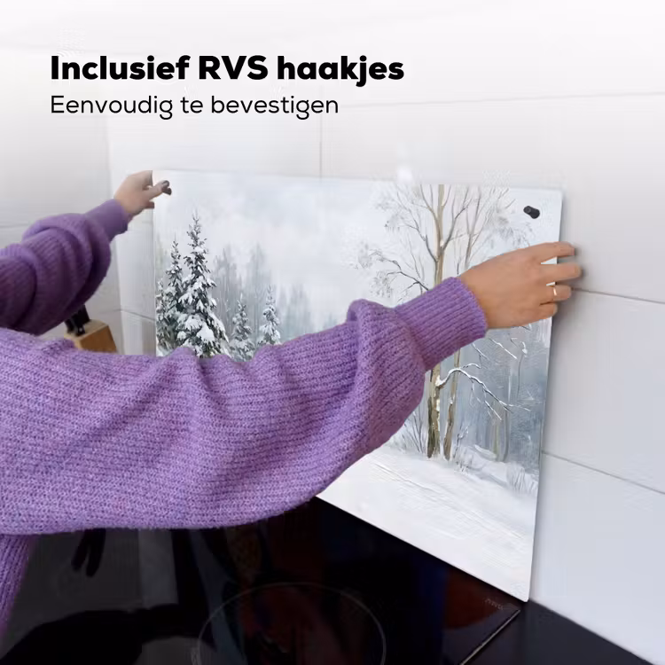 Bospad - Dennen - Sneeuw - Winter - Rustgevend Inductie beschemer met haakjes klein -ky-ophangen-nl