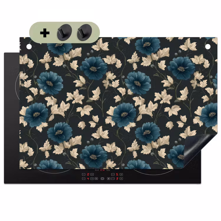 Botanisch - Bloemen - Blauw Inductie beschemer met haakjes klein 777 -3d