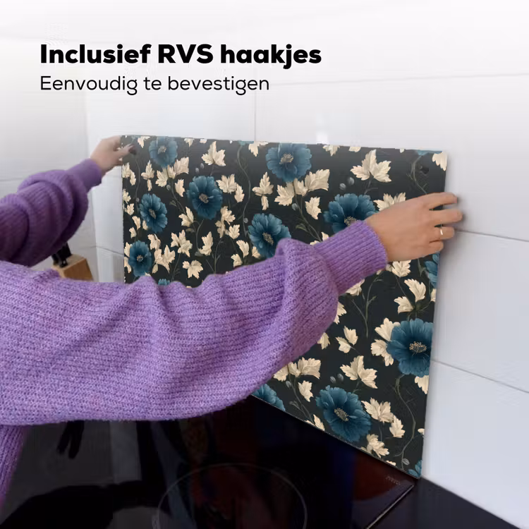 Botanisch - Bloemen - Blauw Inductie beschemer met haakjes klein 777 -ky-ophangen-nl