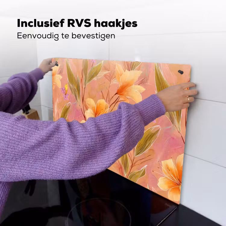 Botanisch - Bloemen - Kleurrijk Inductie beschemer met haakjes klein 777 -ky-ophangen-nl