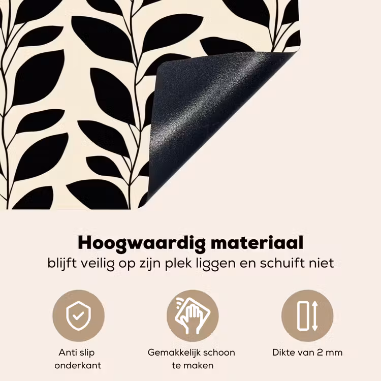 Botanisch - Dessin - Zwart - Beige Inductie beschemer met haakjes klein 777 -ky-onderkant-nl