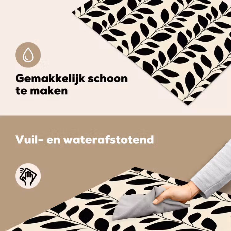 Botanisch - Dessin - Zwart - Beige Inductie beschemer met haakjes klein 777 -ky-schoon-nl