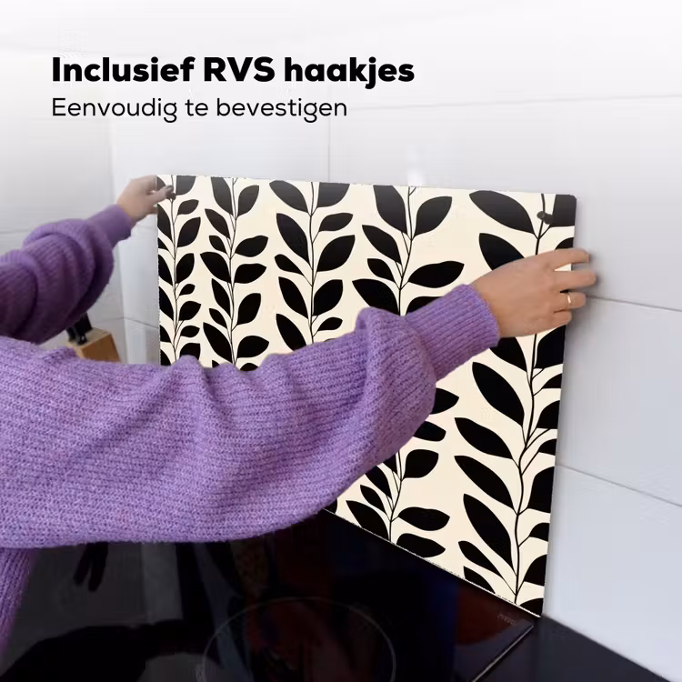 Botanisch - Dessin - Zwart - Beige Inductie beschemer met haakjes klein 777 -ky-ophangen-nl