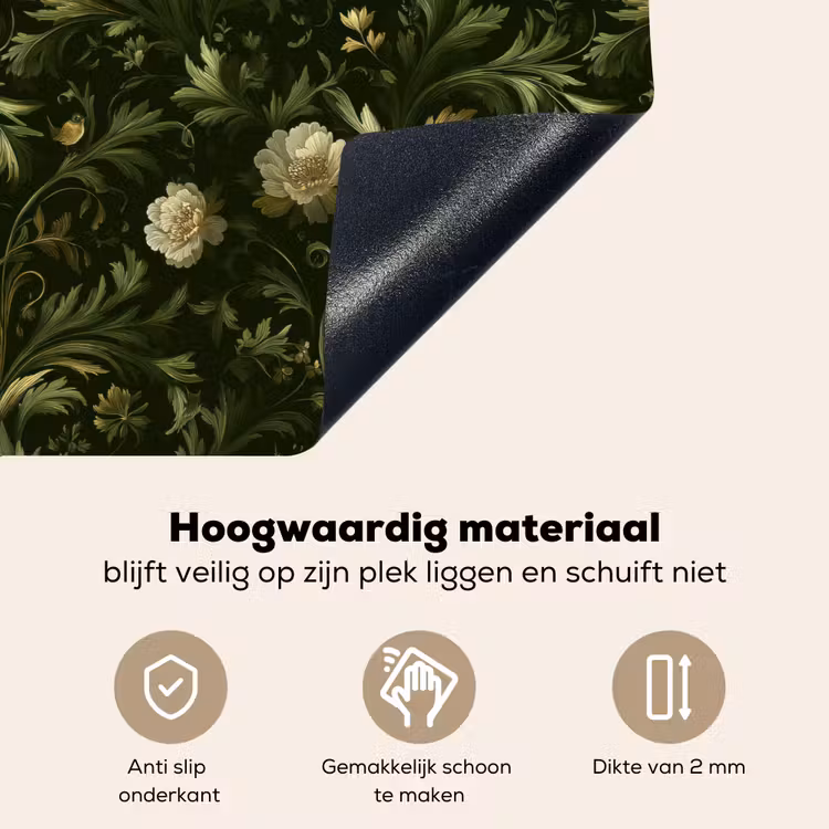 Botanisch - Naadloos - Bloemen Inductie beschemer met haakjes klein 777 -ky-onderkant-nl