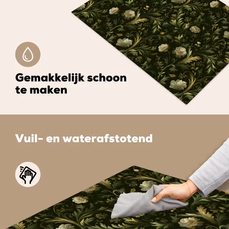 Botanisch - Naadloos - Bloemen Inductie beschemer met haakjes klein 777 -ky-schoon-nl