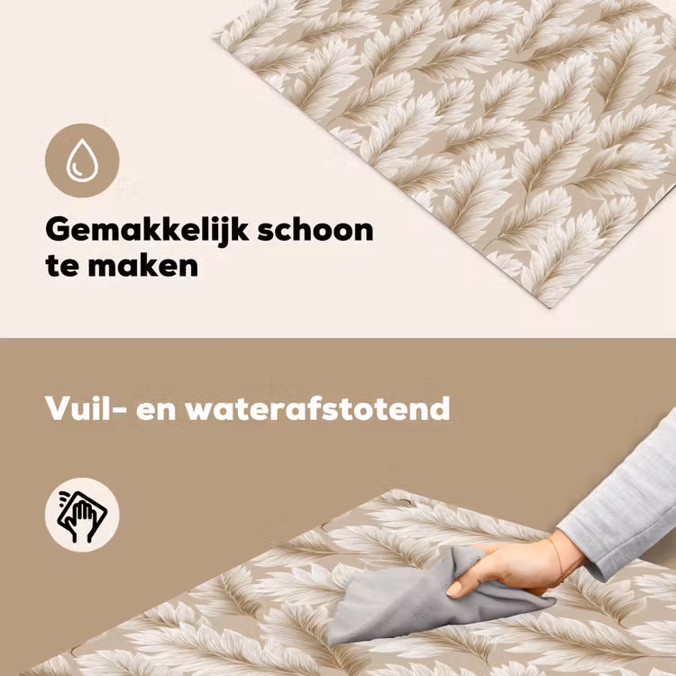 Botanisch - Patroon - Beige Inductie beschemer met haakjes klein 777 -ky-schoon-nl