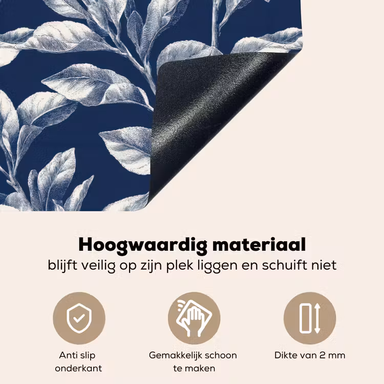 Botanisch - Patroon - Blauw Inductie beschemer met haakjes klein 777 -ky-onderkant-nl