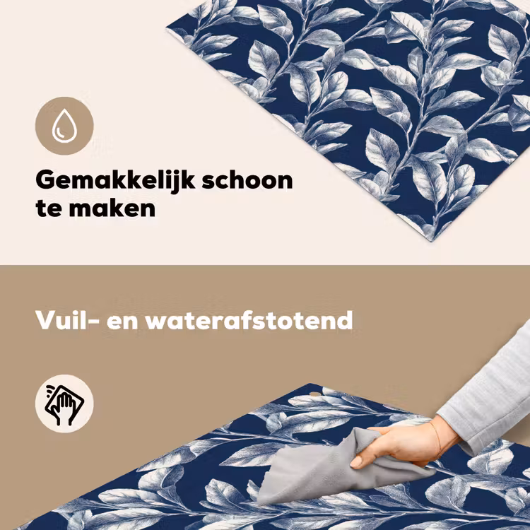 Botanisch - Patroon - Blauw Inductie beschemer met haakjes klein 777 -ky-schoon-nl