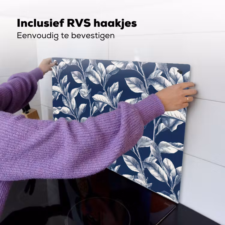 Botanisch - Patroon - Blauw Inductie beschemer met haakjes klein 777 -ky-ophangen-nl