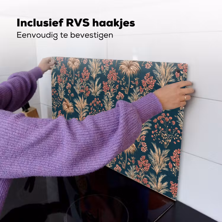 Botanisch - Patroon - Blauw Inductie beschemer met haakjes klein 777 -ky-ophangen-nl