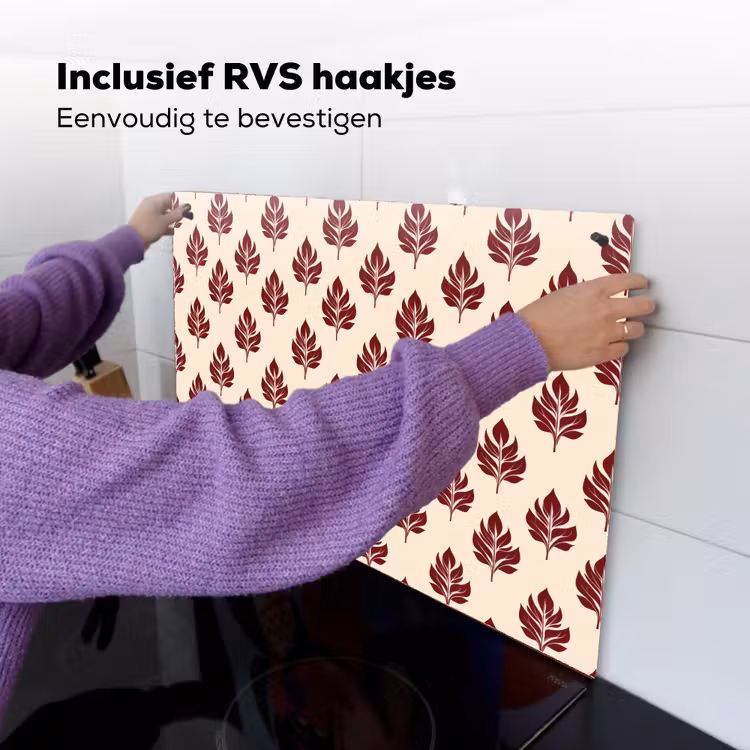 Botanisch - Patroon - Bordeaux Inductie beschemer met haakjes klein 777 -ky-ophangen-nl