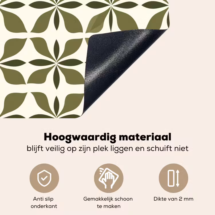 Botanisch - Retro - Groen Inductie beschemer met haakjes klein 777 -ky-onderkant-nl