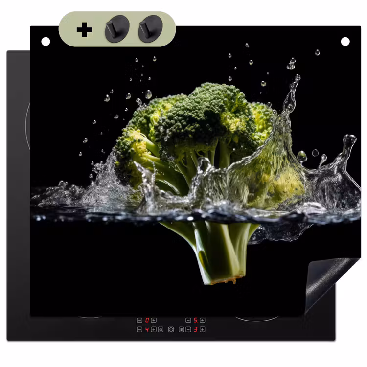 Broccoli - Groen - Water - Zwart Inductie beschemer met haakjes middel -3d