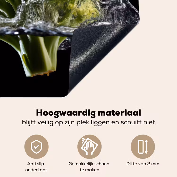 Broccoli - Groen - Water - Zwart Inductie beschemer met haakjes middel -ky-onderkant-nl