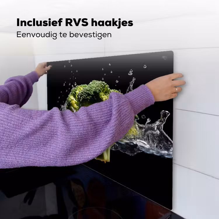 Broccoli - Groen - Water - Zwart Inductie beschemer met haakjes middel -ky-ophangen-nl