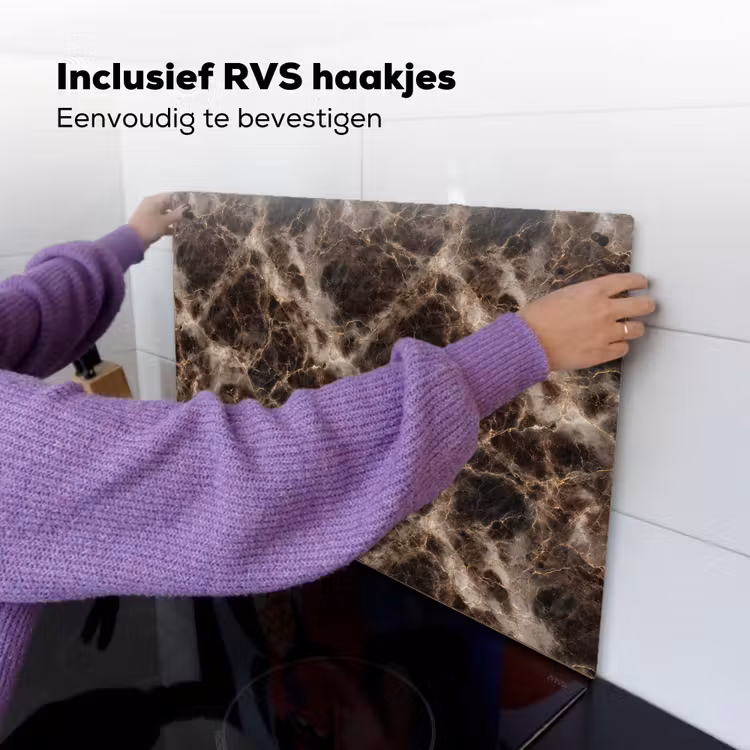 Bruin - Goud - Marmer Inductie beschemer met haakjes klein 777 -ky-ophangen-nl