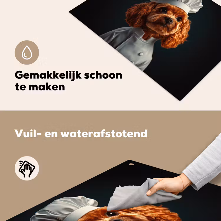 Bruin - Kok - Hondje Inductie beschemer met haakjes klein -ky-schoon-nl