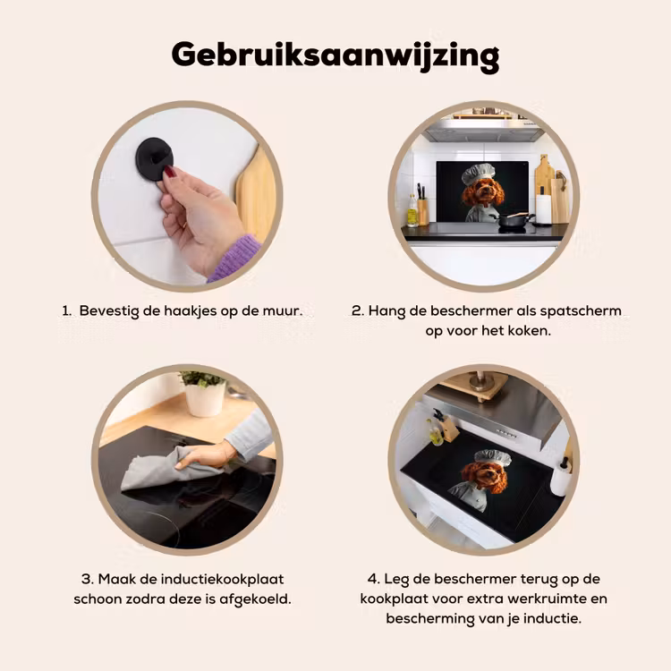 Bruin - Kok - Hondje Inductie beschemer met haakjes klein -ky-gebruik-nl
