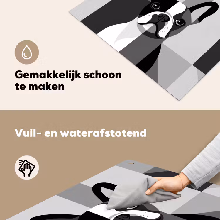Buldog - Zwart - Abstract - Vlakken Inductie beschemer met haakjes middel -ky-schoon-nl