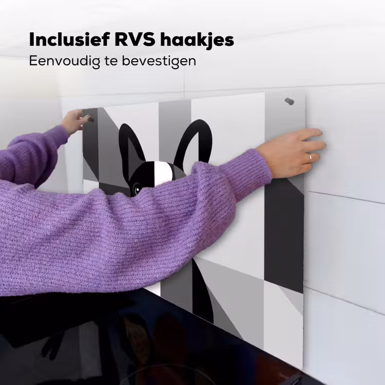 Buldog - Zwart - Abstract - Vlakken Inductie beschemer met haakjes middel -ky-ophangen-nl