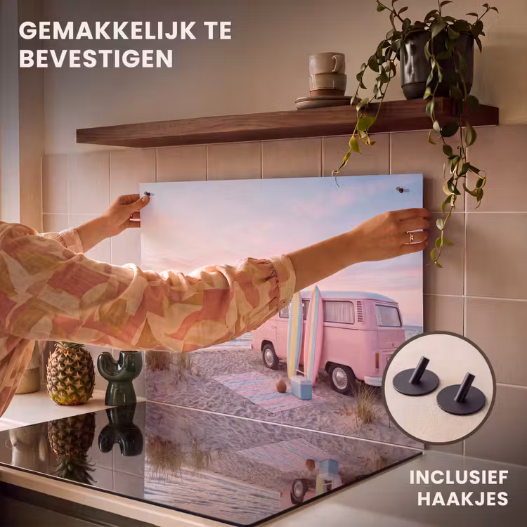 Busje - Strand - Surfplank - Zomer - Roze Inductie beschemer met haakjes klein -ky-ophangen-nl