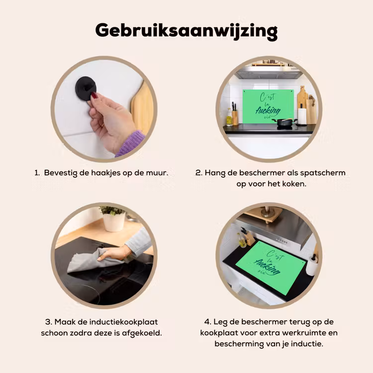 c'est la fucking vie - Groen - Penseelstijl Inductie beschemer met haakjes klein -ky-gebruik-nl
