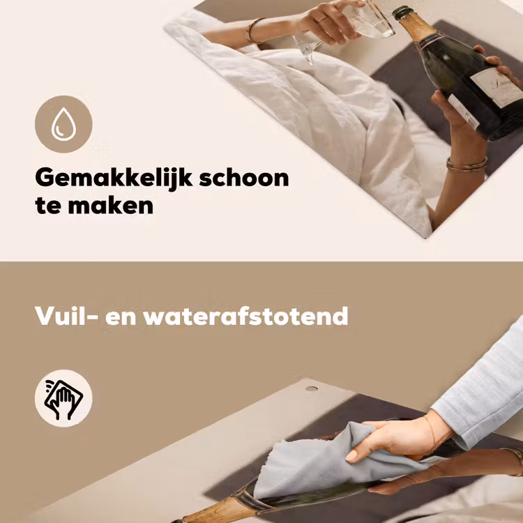 Champagne - Bed - Bubbels Inductie beschemer met haakjes klein -ky-schoon-nl