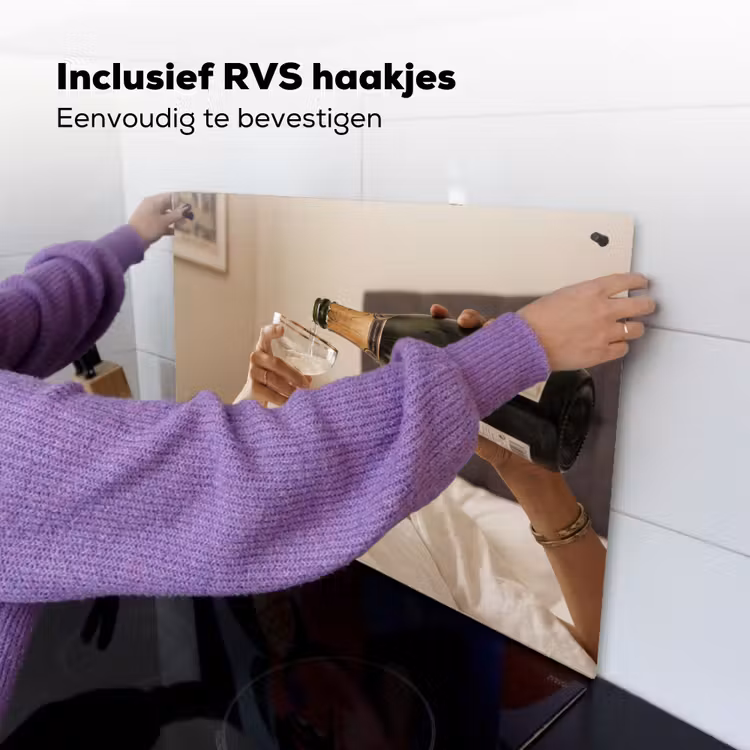 Champagne - Bed - Bubbels Inductie beschemer met haakjes klein -ky-ophangen-nl