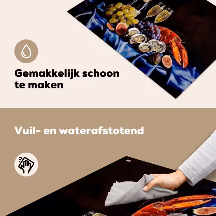 Champagne - Luxe - Oesters Inductie beschemer met haakjes klein -ky-schoon-nl