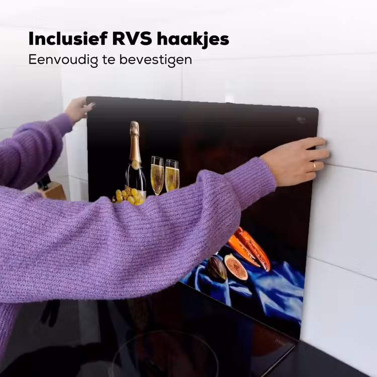Champagne - Luxe - Oesters Inductie beschemer met haakjes klein -ky-ophangen-nl