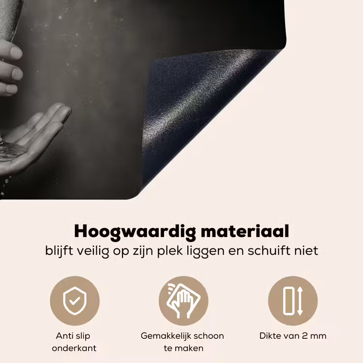 Champagnefles - Glas - Minimalistisch - Spetters Inductie beschemer met haakjes klein -ky-onderkant-nl