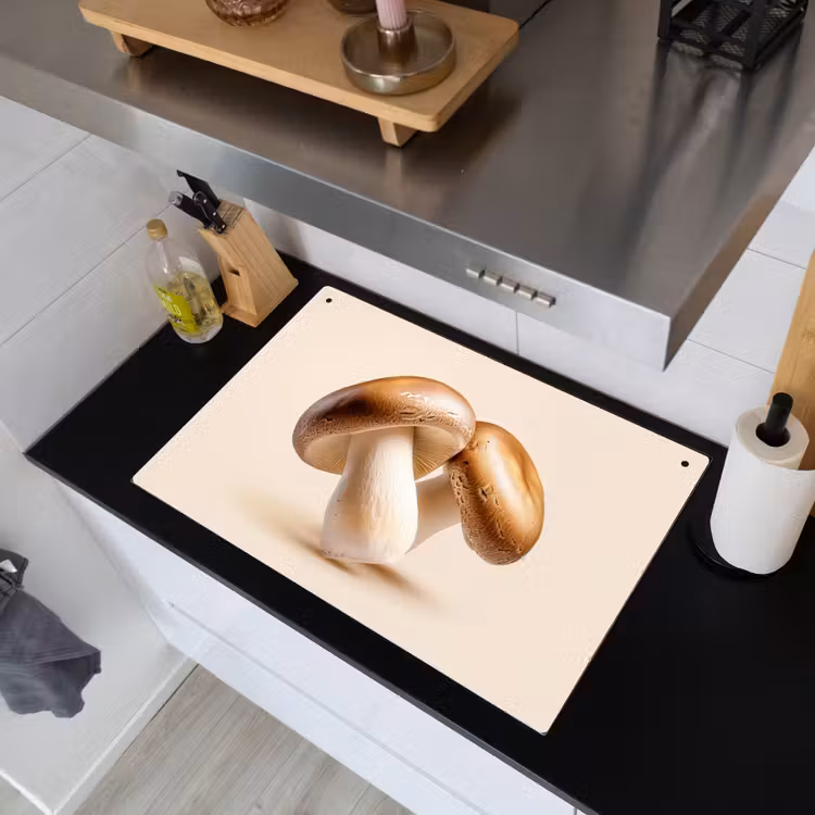 Champignons - Zacht - Beige Inductie beschemer met haakjes klein -sfeer1