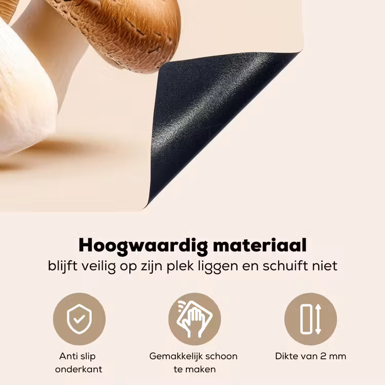Champignons - Zacht - Beige Inductie beschemer met haakjes klein -ky-onderkant-nl