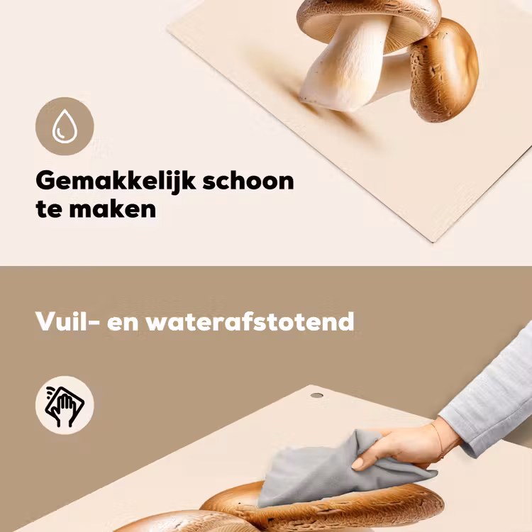 Champignons - Zacht - Beige Inductie beschemer met haakjes klein -ky-schoon-nl