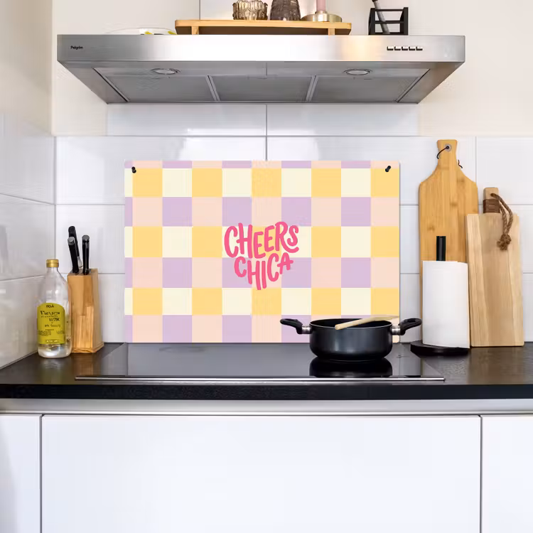Cheers Chica - Ruitjes - Lila - Geel Inductie beschemer met haakjes klein -sfeer2