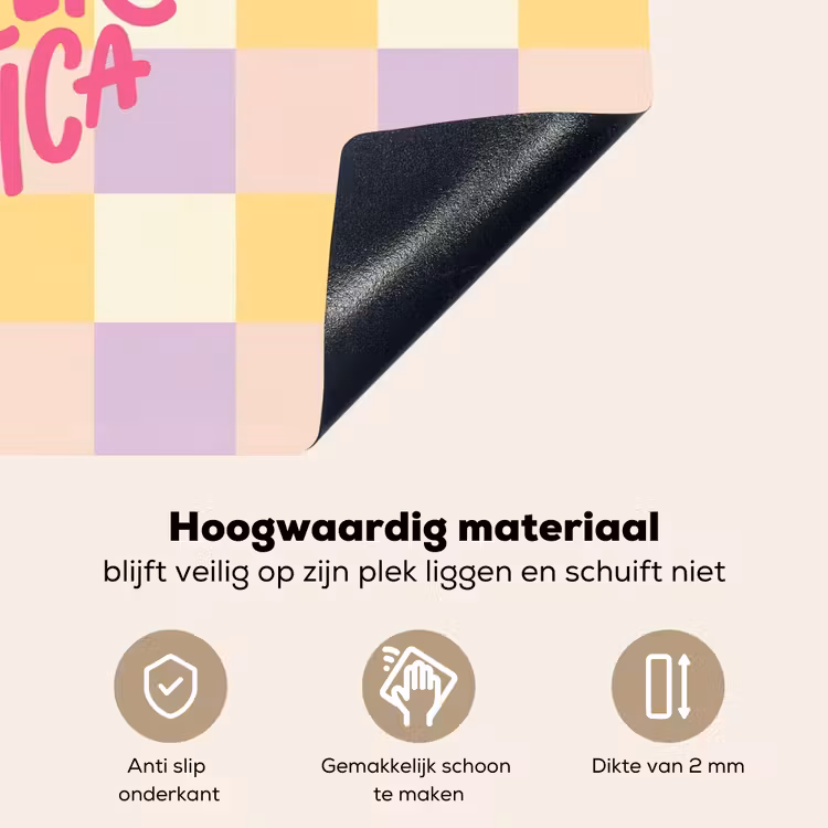 Cheers Chica - Ruitjes - Lila - Geel Inductie beschemer met haakjes klein -ky-onderkant-nl
