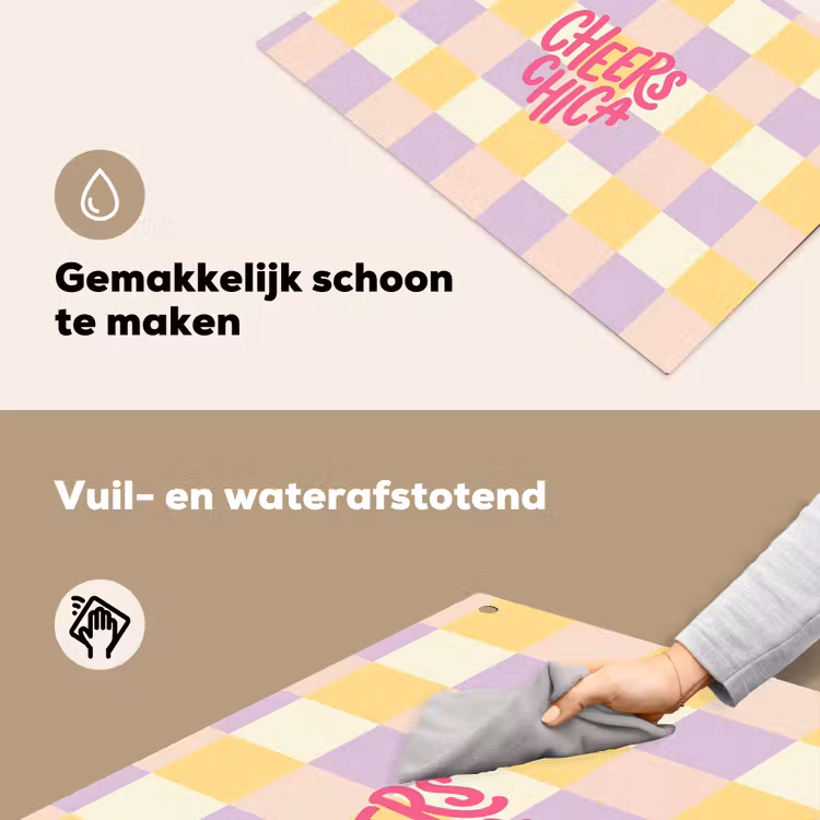 Cheers Chica - Ruitjes - Lila - Geel Inductie beschemer met haakjes klein -ky-schoon-nl
