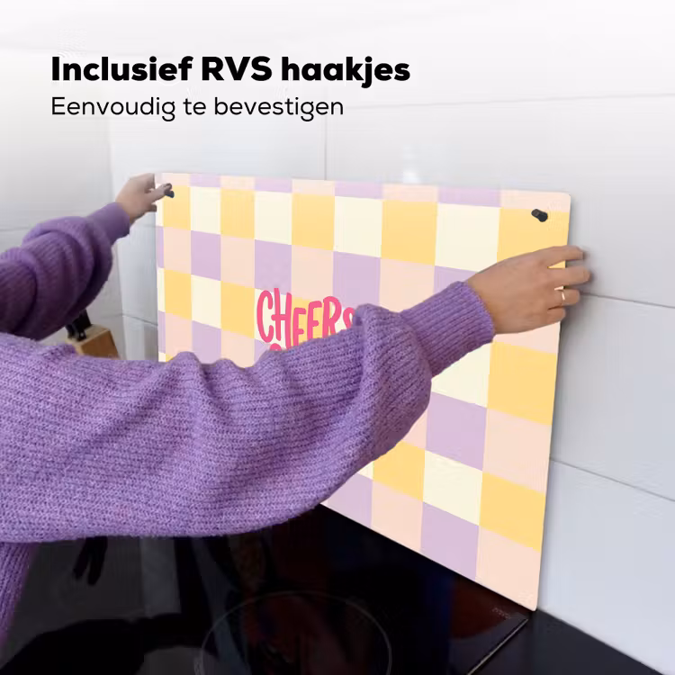 Cheers Chica - Ruitjes - Lila - Geel Inductie beschemer met haakjes klein -ky-ophangen-nl