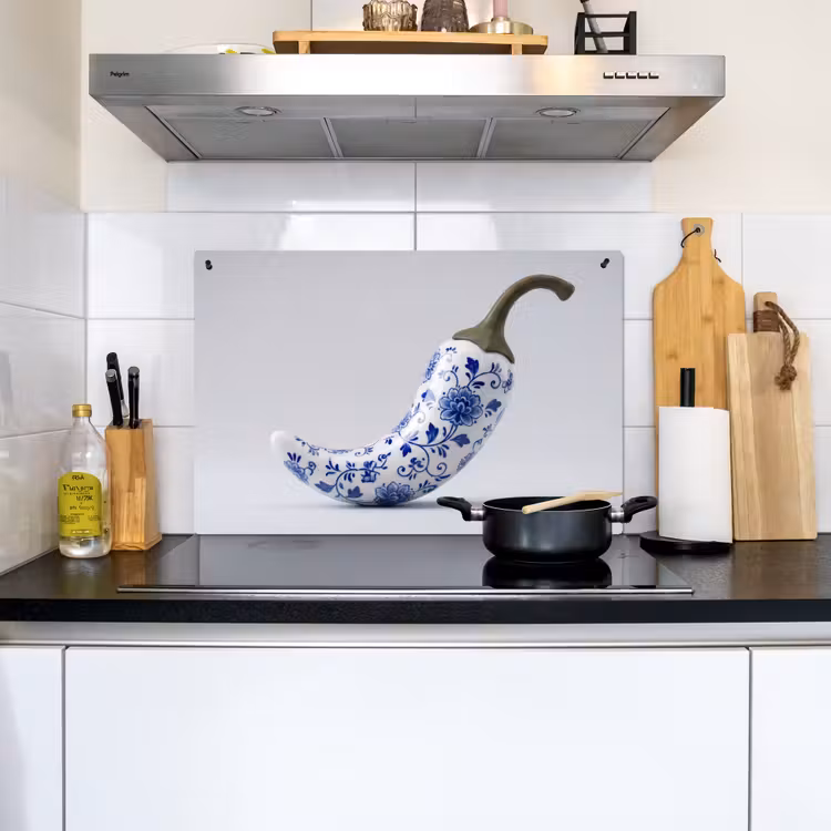 Chilipeper - Keramiek - Blauw Inductie beschemer met haakjes klein -sfeer2