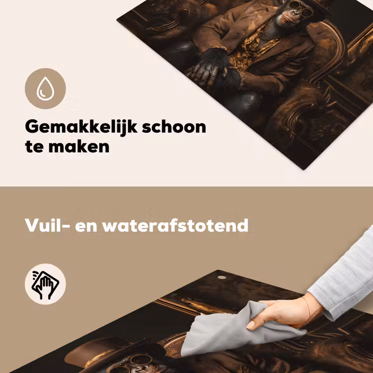 Chimpansee - Stoel - Pak - Bruin Inductie beschemer met haakjes klein -ky-schoon-nl
