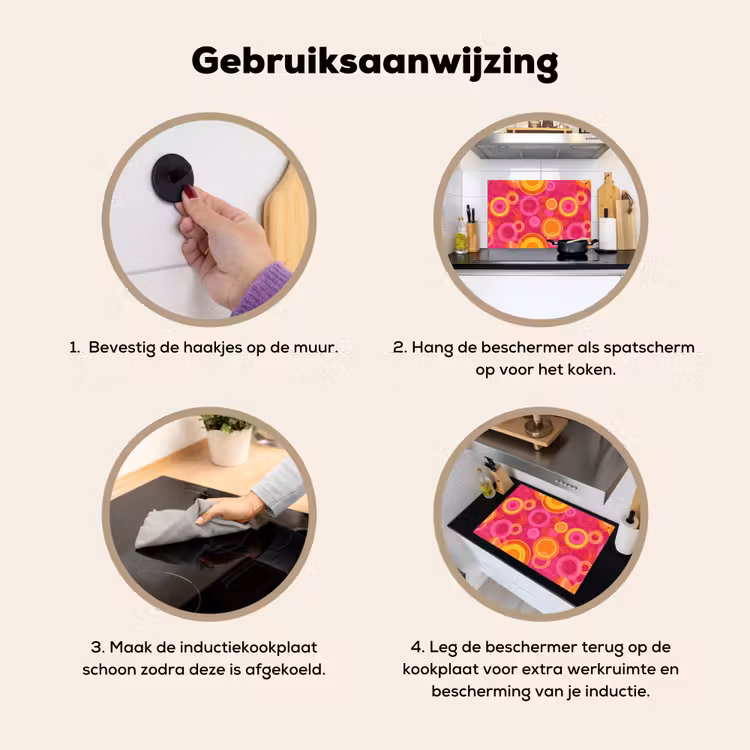 Cirkels - Design - Kleurrijk Inductie beschemer met haakjes klein 777 -ky-gebruik-nl