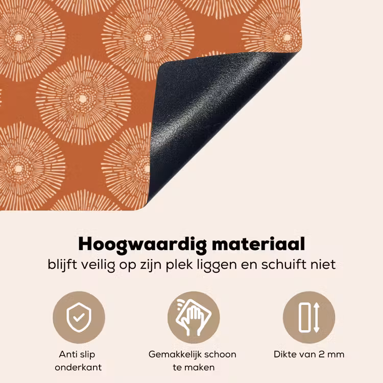 Cirkels - Grafisch - Patroon - Terracotta Inductie beschemer met haakjes klein 777 -ky-onderkant-nl