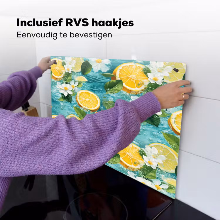 Citroen - Bloemen - Bruisend - Water Inductie beschemer met haakjes klein 777 -ky-ophangen-nl