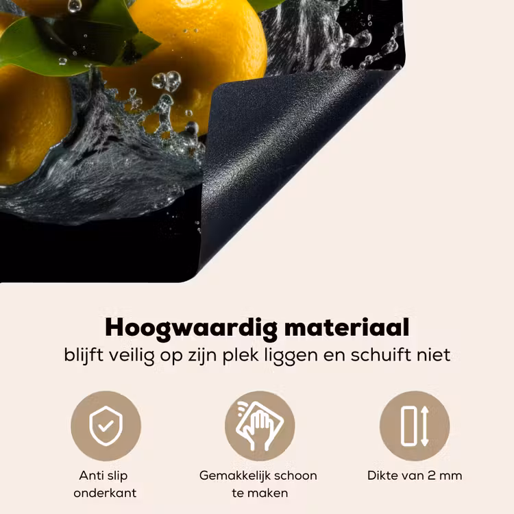 Citroen - Fruit - Geel - Zwart Inductie beschemer met haakjes middel -ky-onderkant-nl