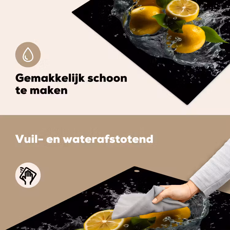 Citroen - Fruit - Geel - Zwart Inductie beschemer met haakjes middel -ky-schoon-nl